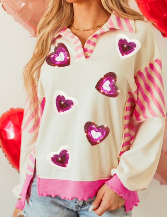 Sequined Striped Heart